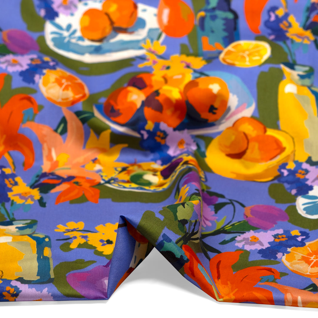 Sunday Brunch Cotton Sateen - Periwinkle/Multi | Blackbird Fabrics