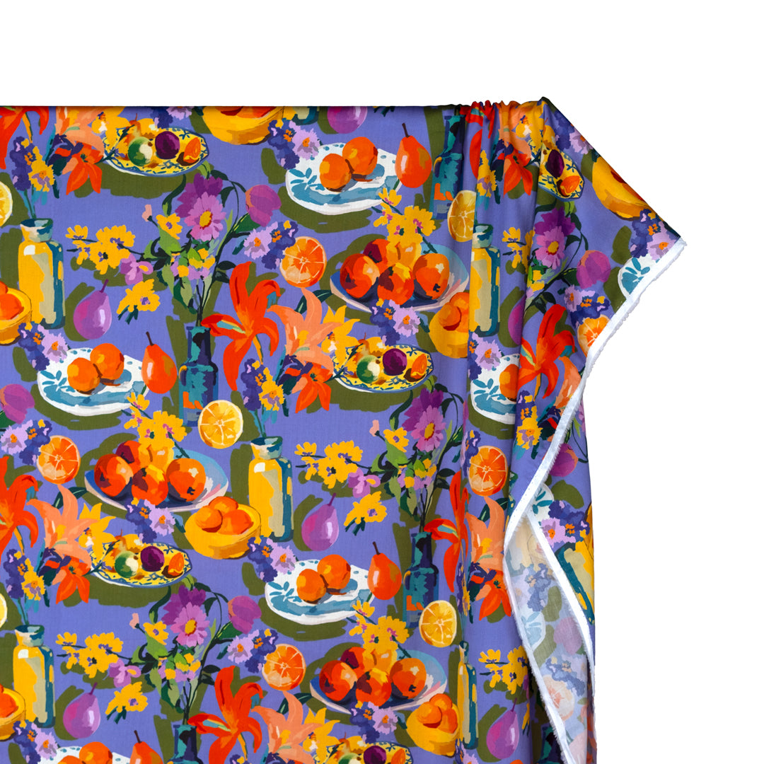 Sunday Brunch Cotton Sateen - Periwinkle/Multi | Blackbird Fabrics