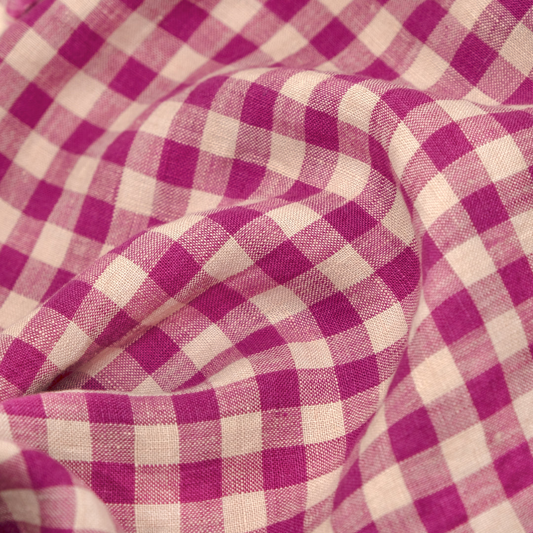 Gingham Soft Washed Linen - Cherry Blossom | Blackbird Fabrics