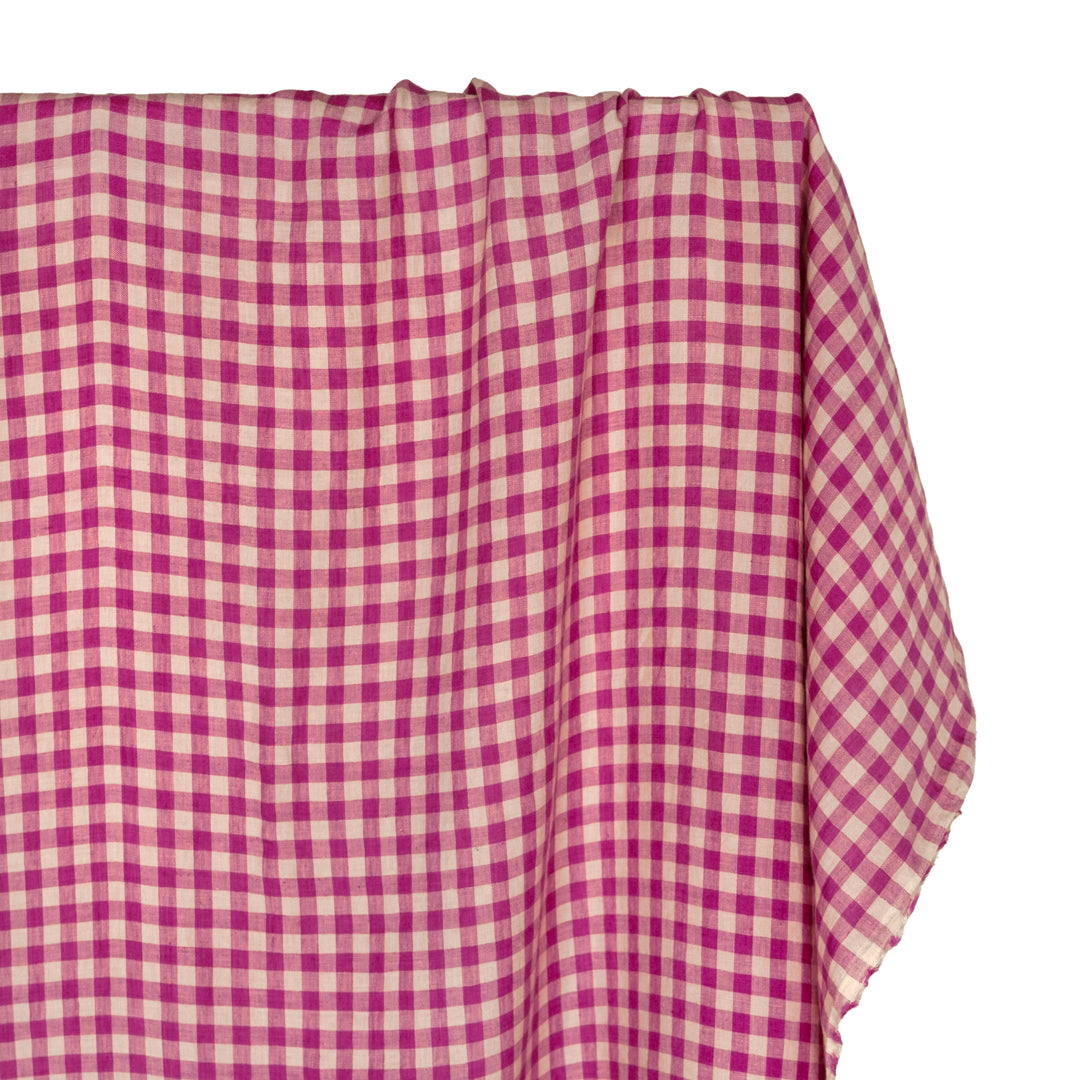 Gingham Soft Washed Linen - Cherry Blossom | Blackbird Fabrics