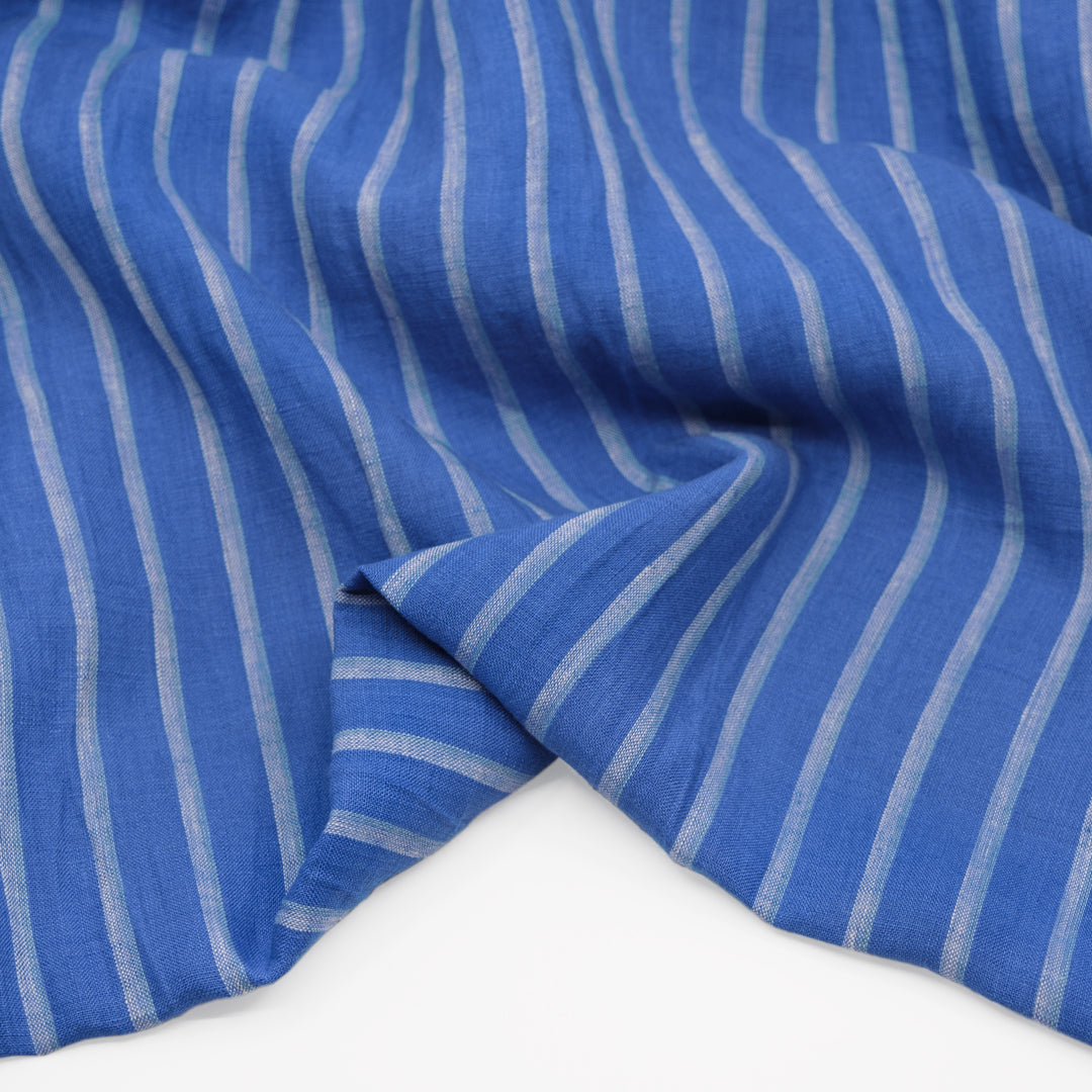 Fondant Stripe Soft Washed Linen - Coastline | Blackbird Fabrics