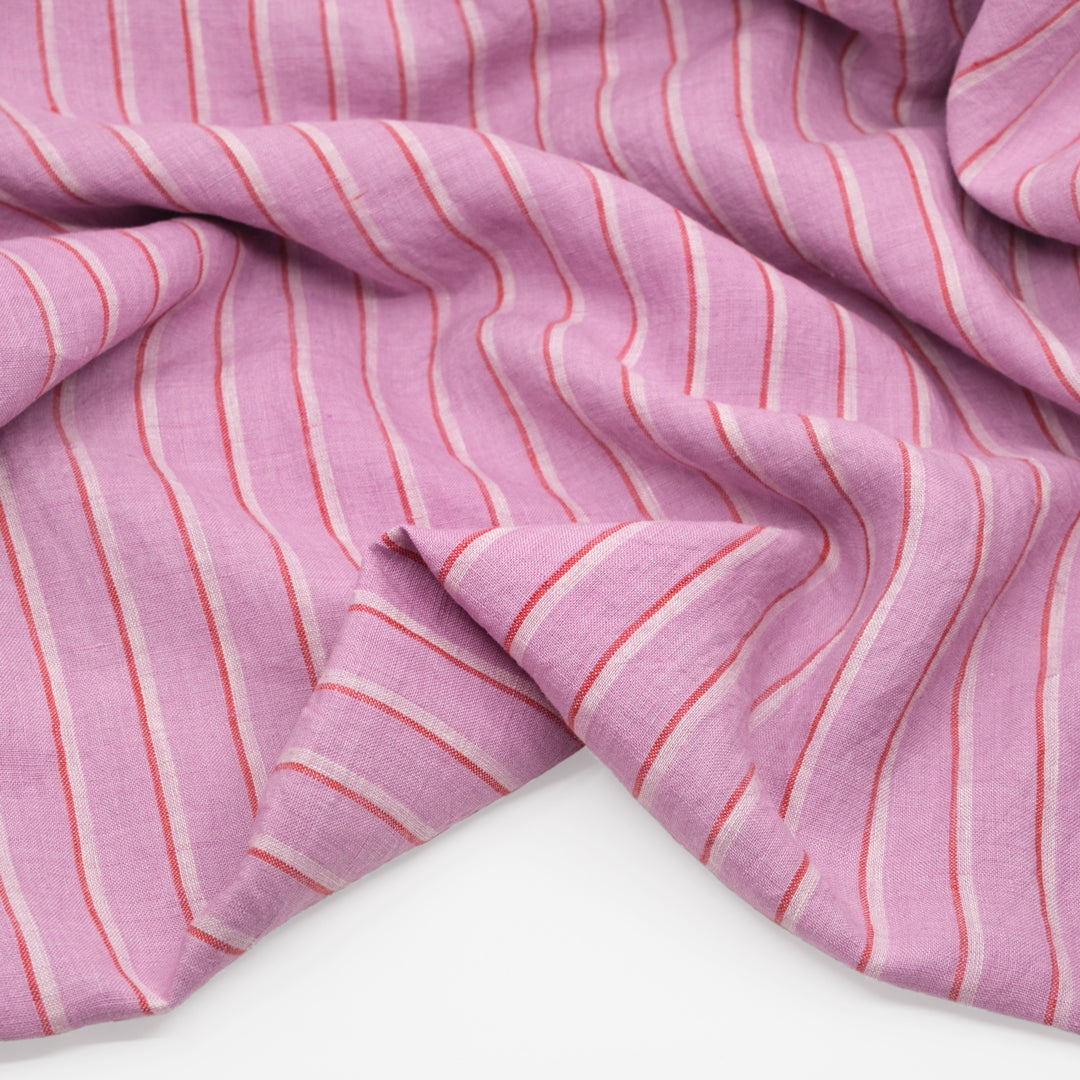 Fondant Stripe Soft Washed Linen - Turkish Delight | Blackbird Fabrics