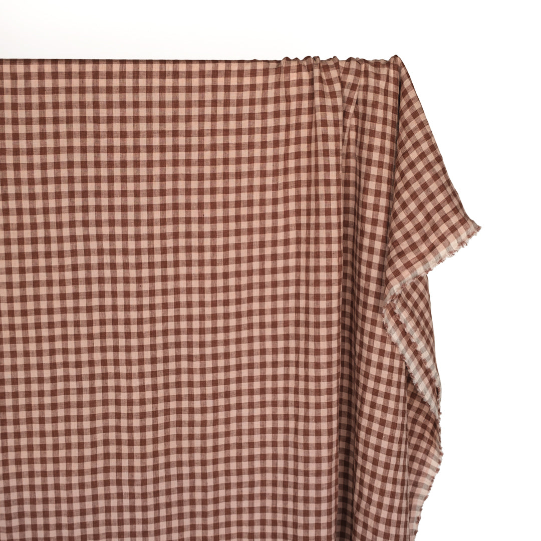 Gingham Soft Washed Linen - Driftwood | Blackbird Fabrics