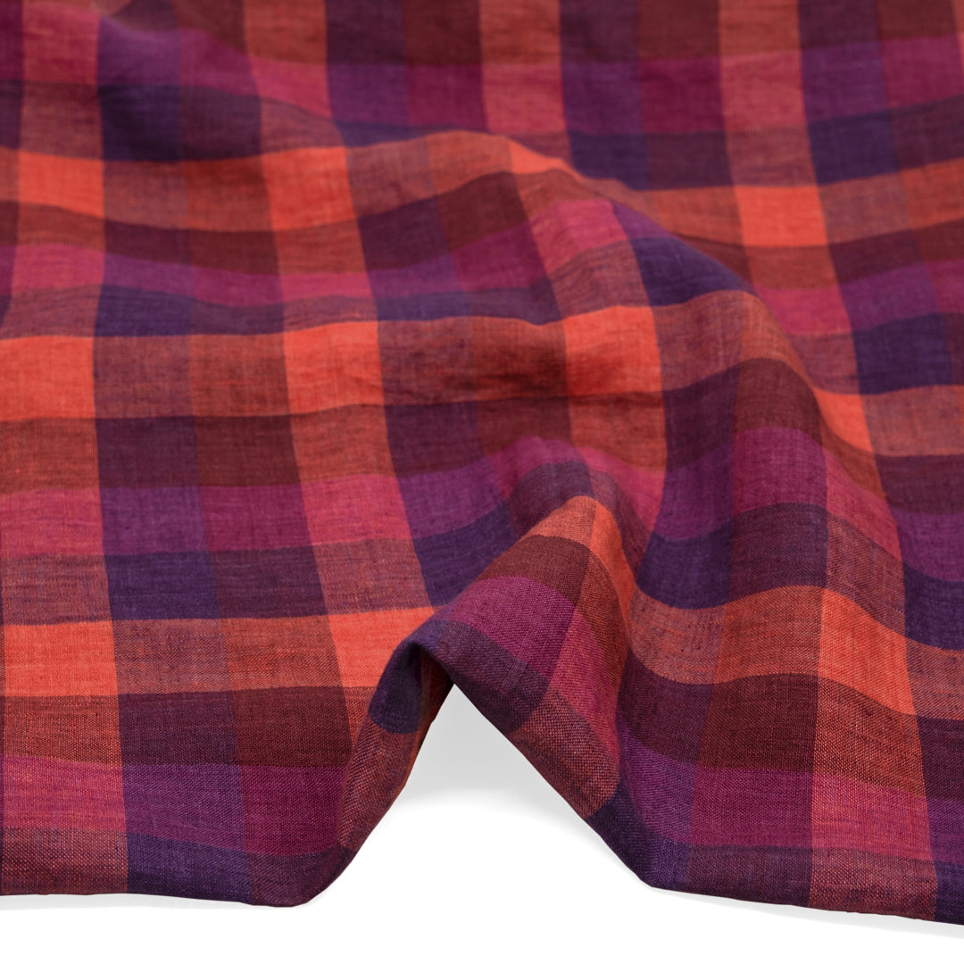 Jumbo Check Soft Washed Linen - Wild Berry | Blackbird Fabrics