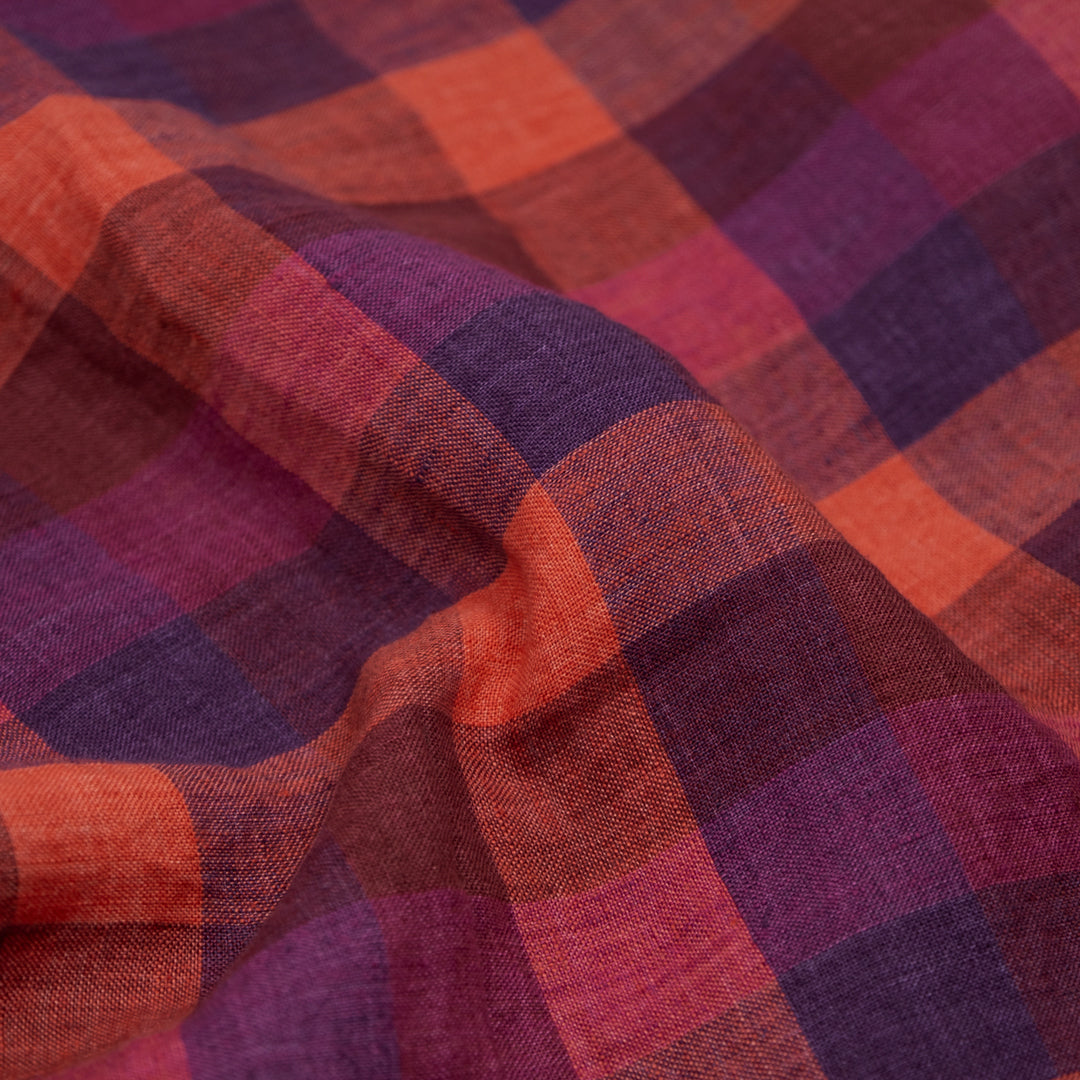 Jumbo Check Soft Washed Linen - Wild Berry | Blackbird Fabrics