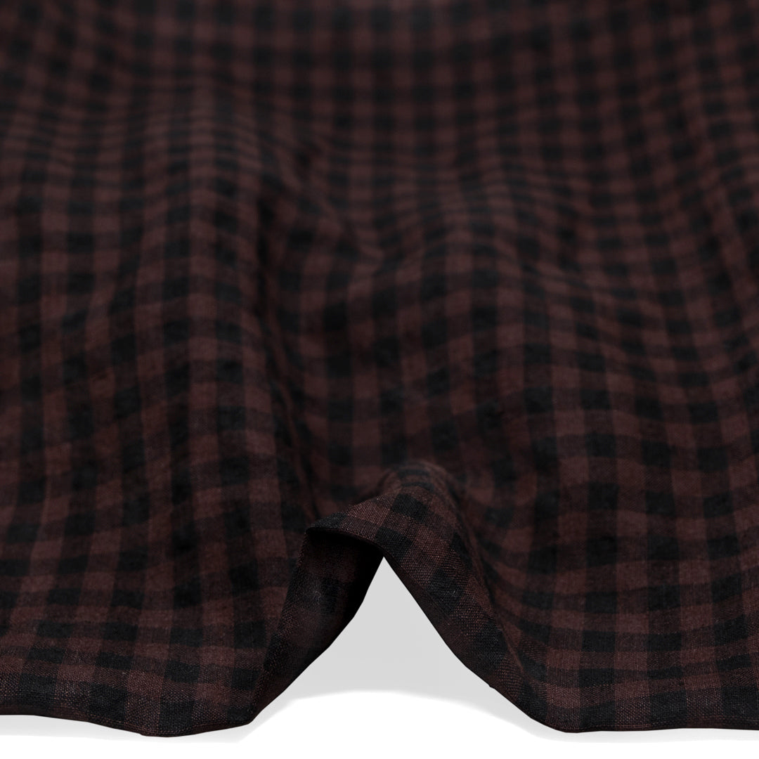 Gingham Soft Washed Linen - Dark Roast | Blackbird Fabrics
