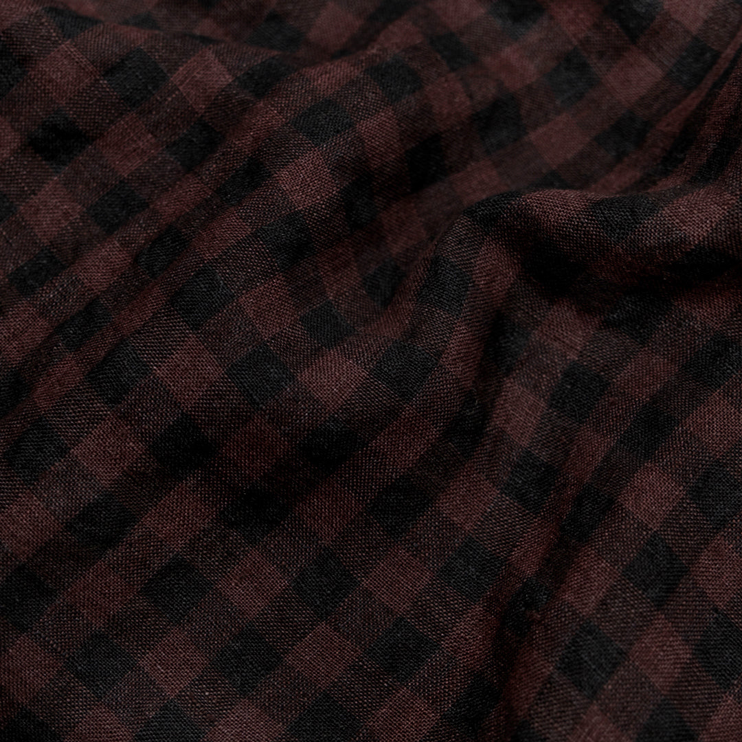 Gingham Soft Washed Linen - Dark Roast | Blackbird Fabrics