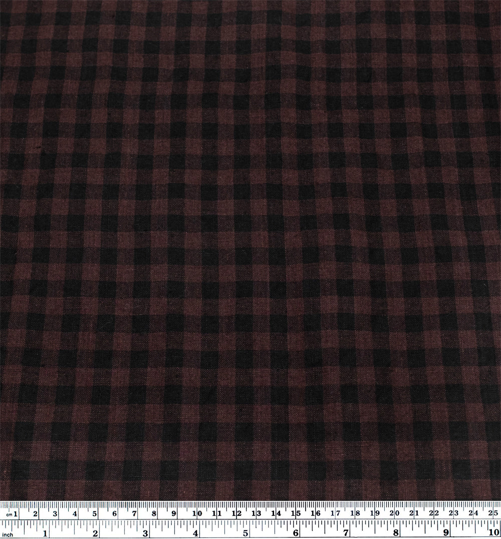 Gingham Soft Washed Linen - Dark Roast | Blackbird Fabrics