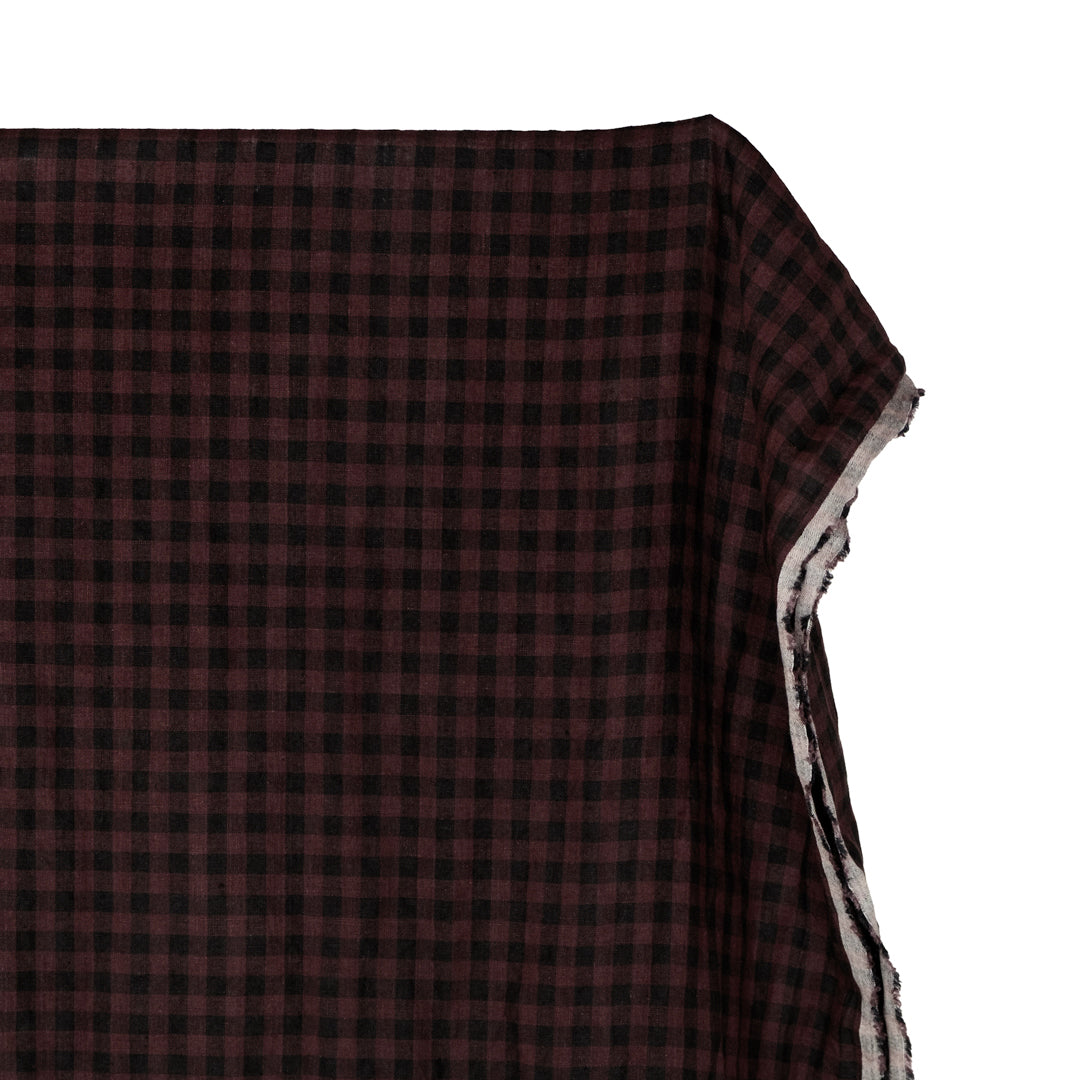 Gingham Soft Washed Linen - Dark Roast | Blackbird Fabrics