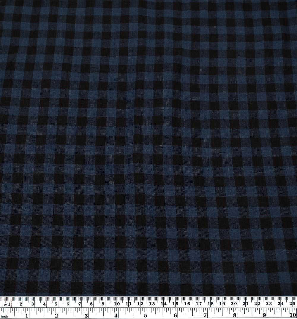 Gingham Soft Washed Linen - Storm Surge | Blackbird Fabrics