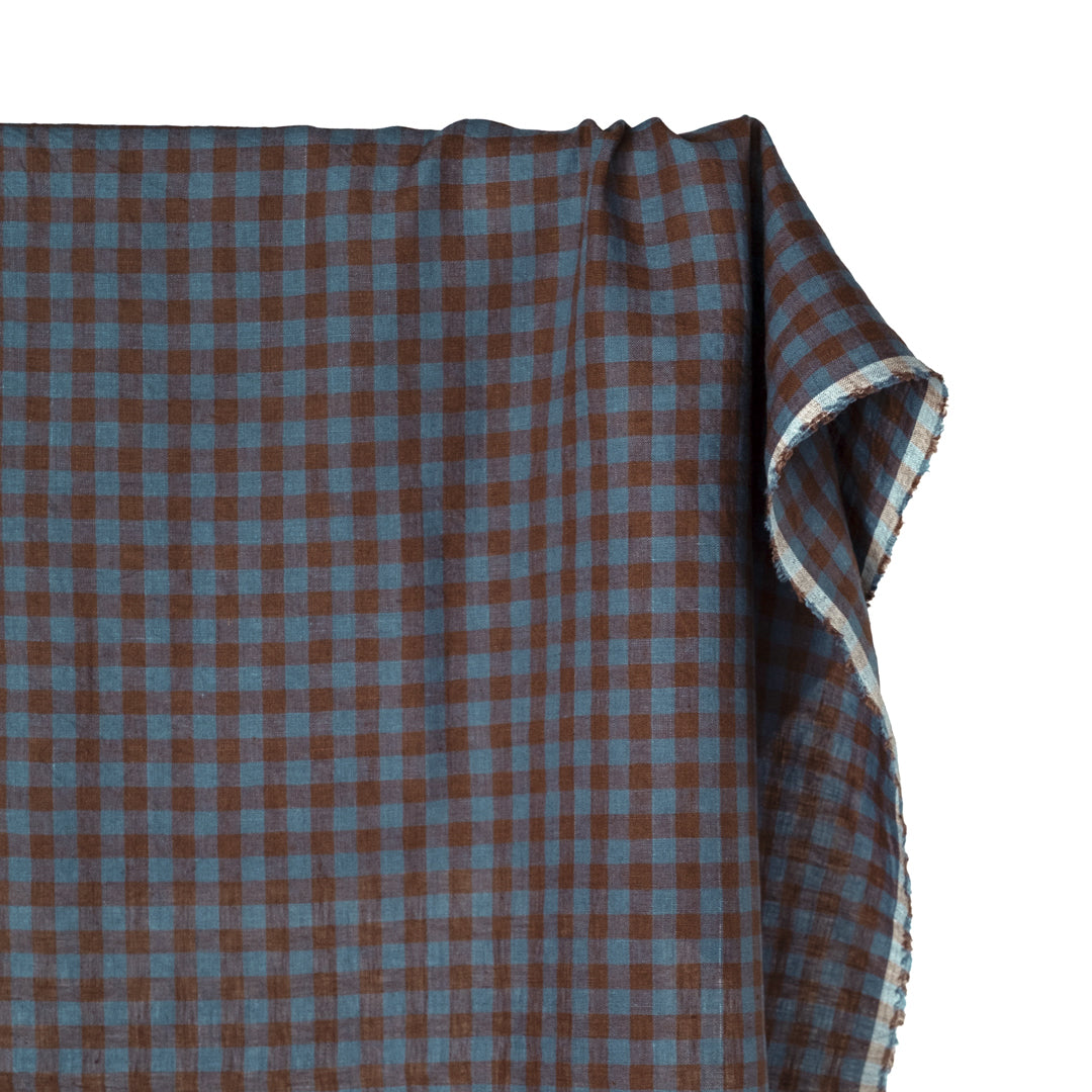Gingham Soft Washed Linen - Tempest | Blackbird Fabrics