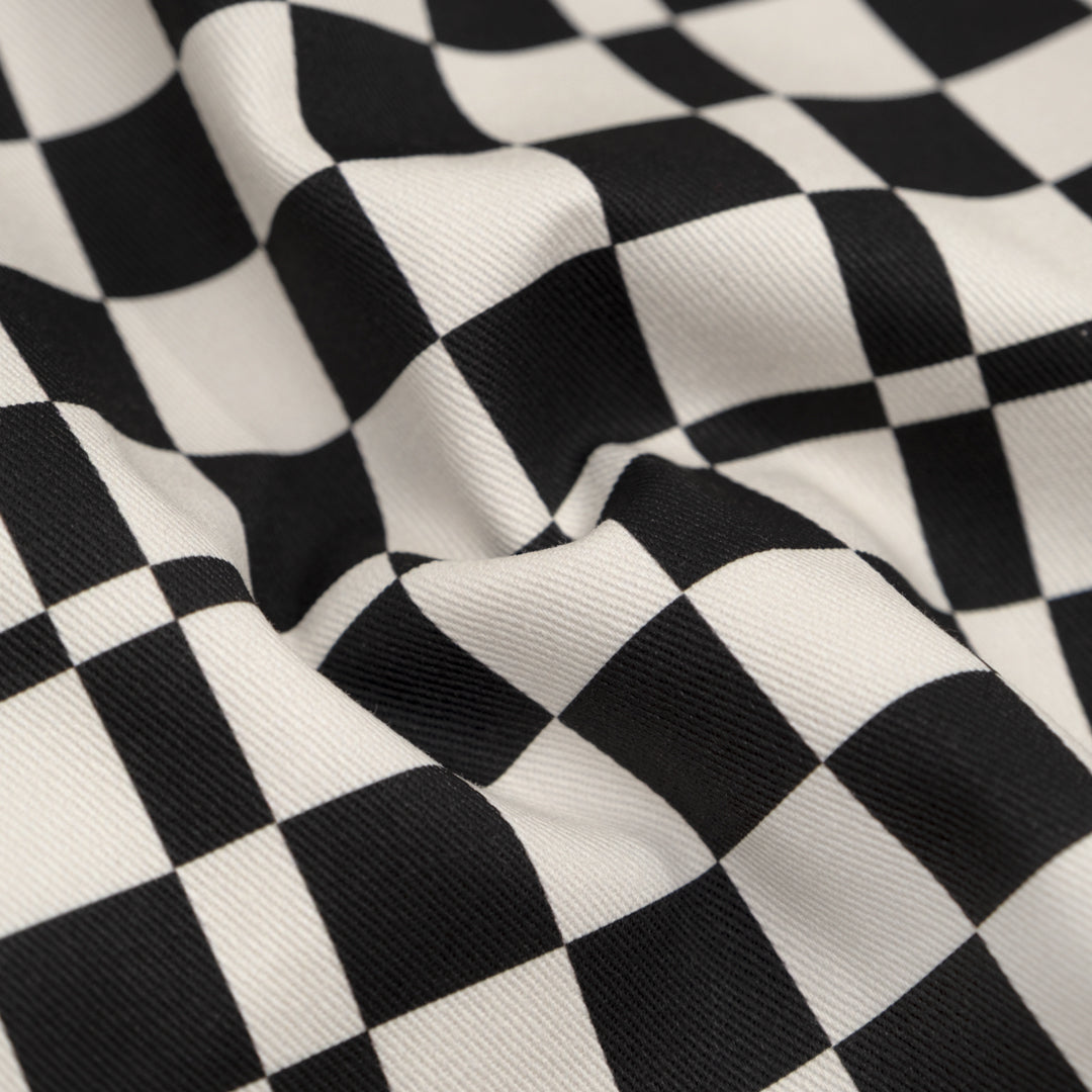 Tile Check Printed Cotton Twill - Black/Ivory | Blackbird Fabrics