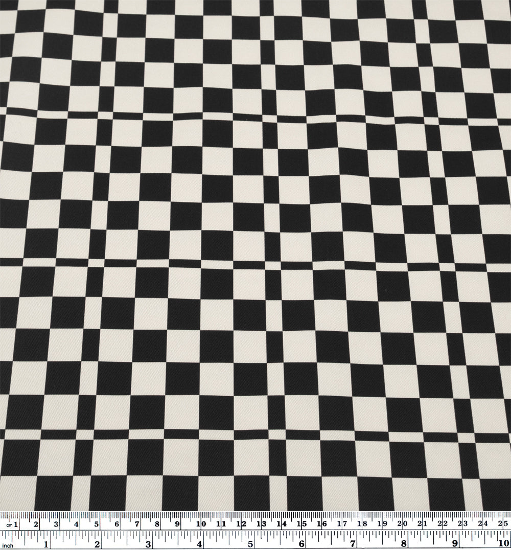 Tile Check Printed Cotton Twill - Black/Ivory | Blackbird Fabrics