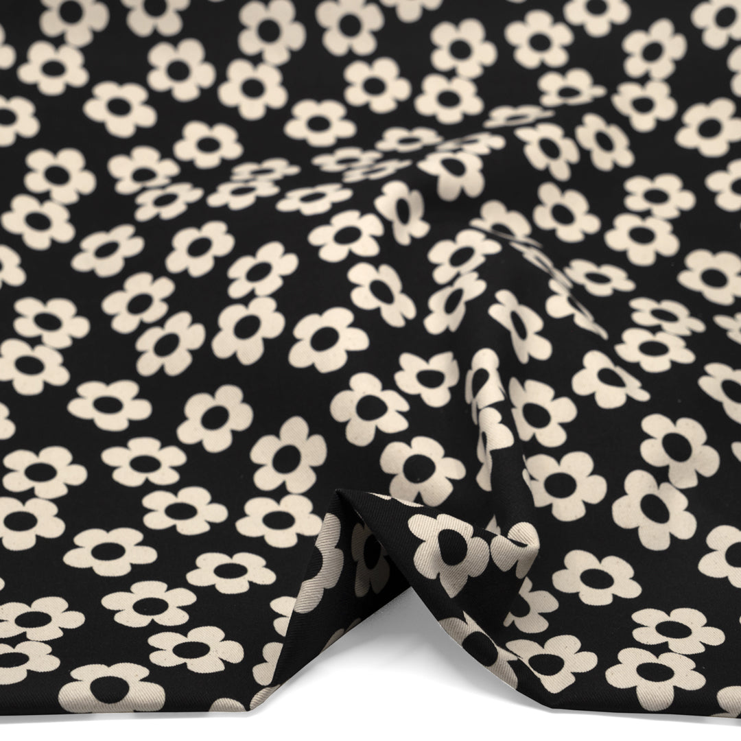 Buttercup Printed Cotton Twill - Black | Blackbird Fabrics