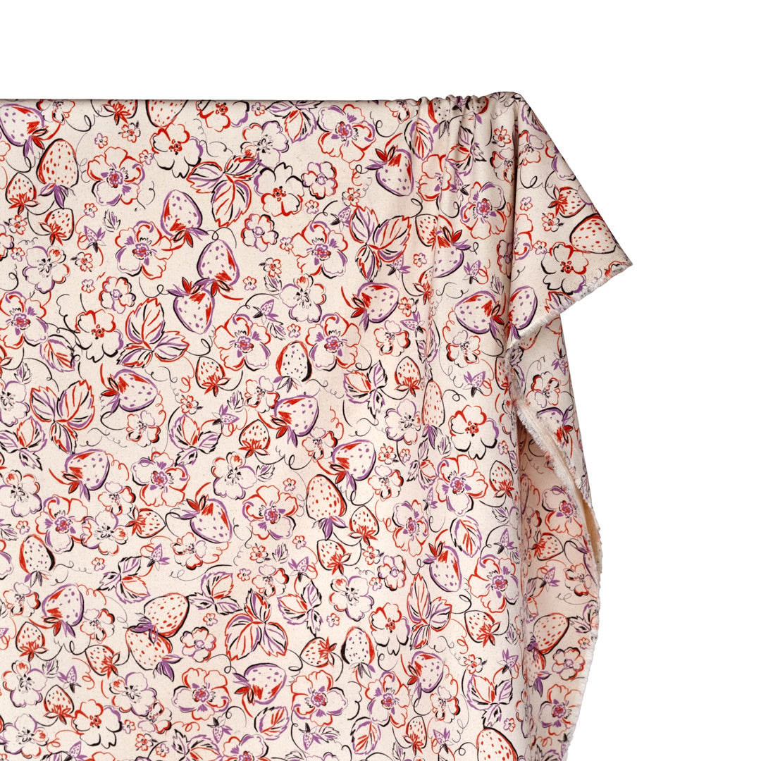 Strawberry Dreams Printed Cotton Twill - Natural/Multi | Blackbird Fabrics