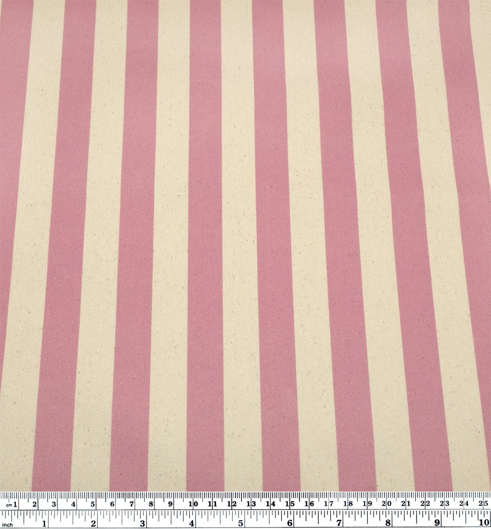 Vacation Stripe Printed Cotton Twill - Carnation/Natural | Blackbird Fabrics