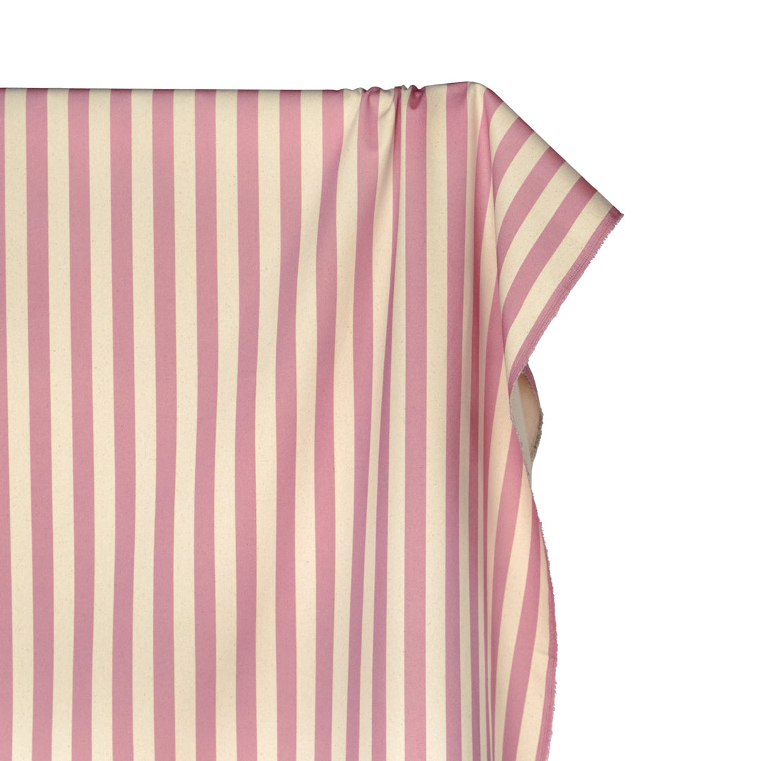 Vacation Stripe Printed Cotton Twill - Carnation/Natural | Blackbird Fabrics