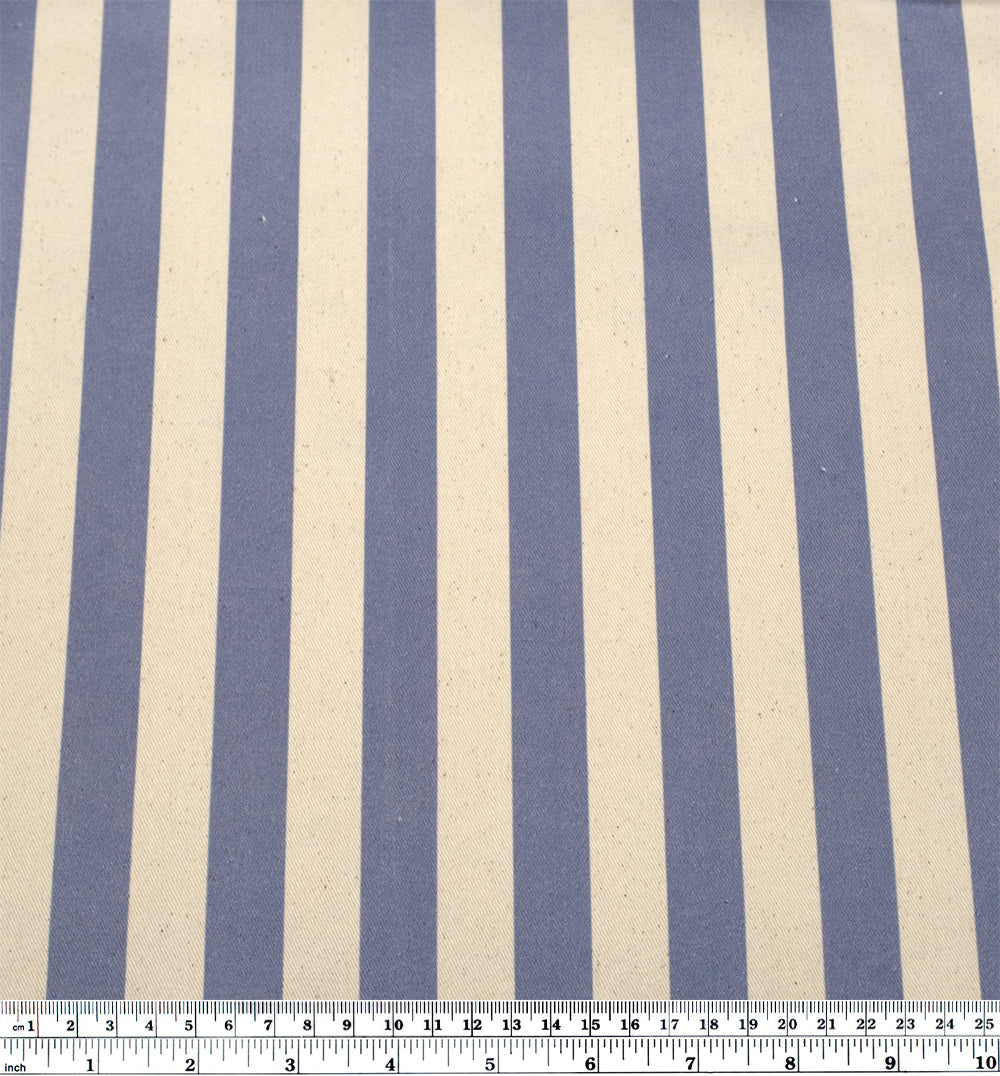 Vacation Stripe Printed Cotton Twill - Bluestone/Natural | Blackbird Fabrics