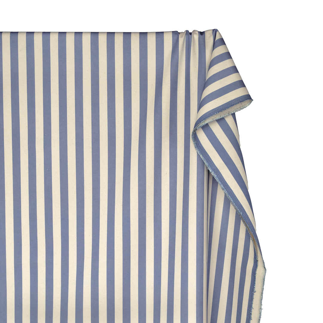 Vacation Stripe Printed Cotton Twill - Bluestone/Natural | Blackbird Fabrics