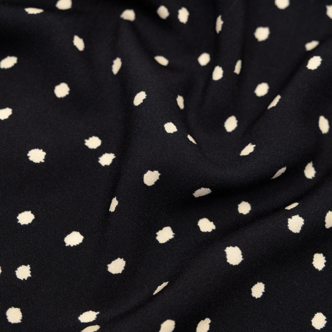Spotty Printed Viscose Challis - Black/Ivory | Blackbird Fabrics