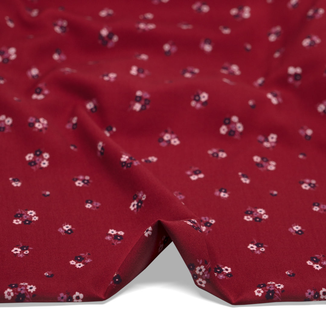 Petite Posy Printed Viscose Challis - Cranberry/Multi | Blackbird Fabrics