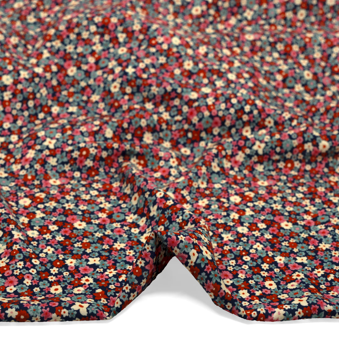 Bloomscape Viscose Challis - Navy/Poppy/Teal | Blackbird Fabrics