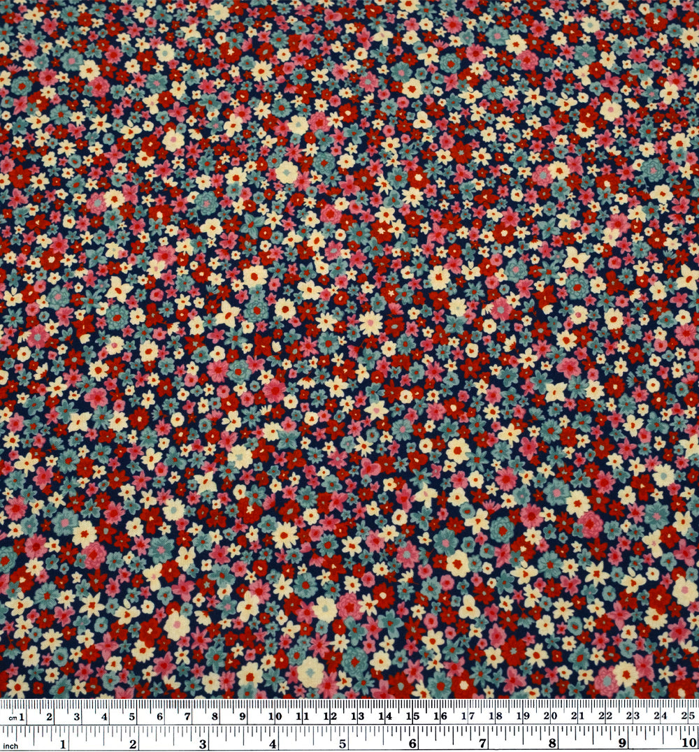 Bloomscape Viscose Challis - Navy/Poppy/Teal | Blackbird Fabrics
