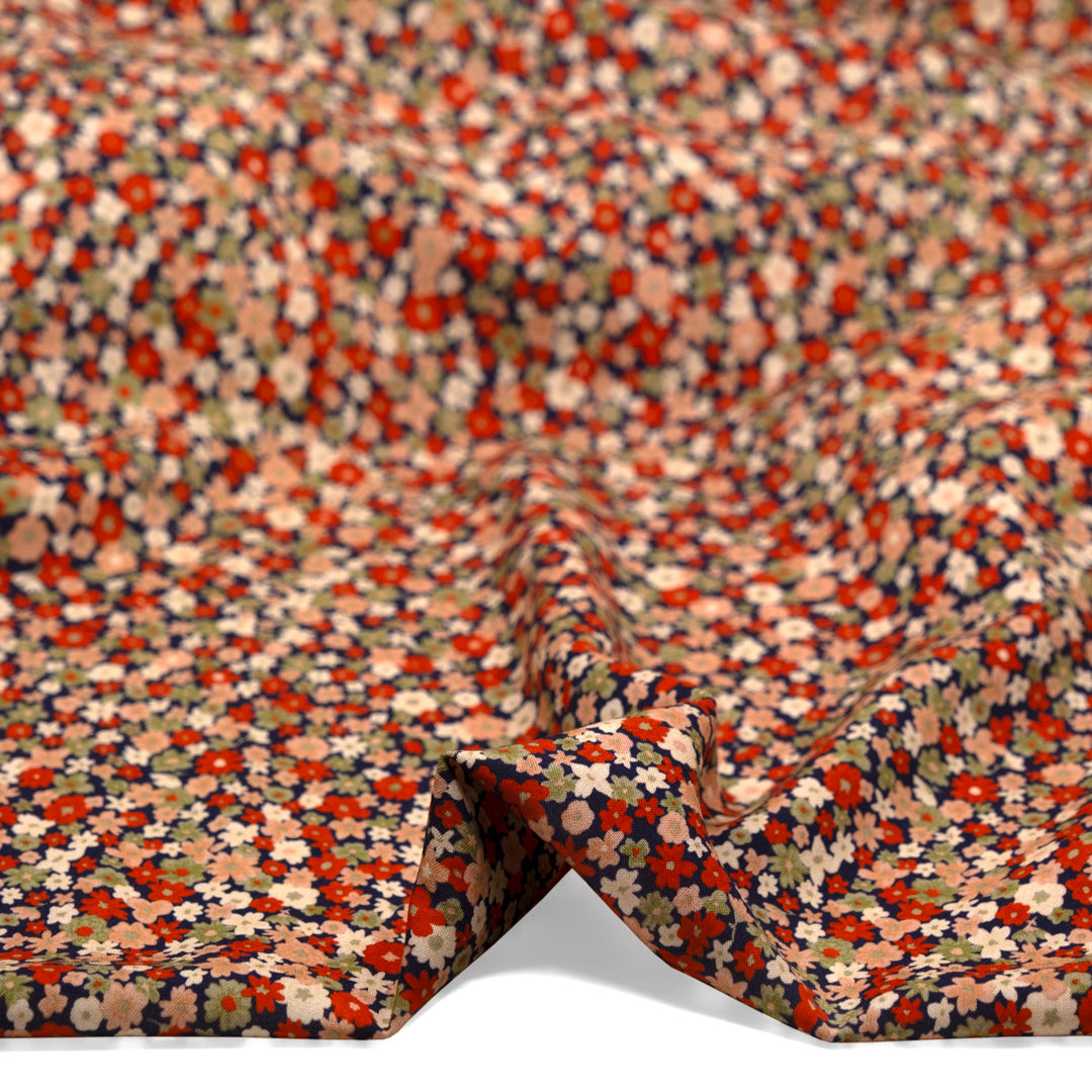Bloomscape Viscose Challis - Navy/Red Clay/Sage | Blackbird Fabrics