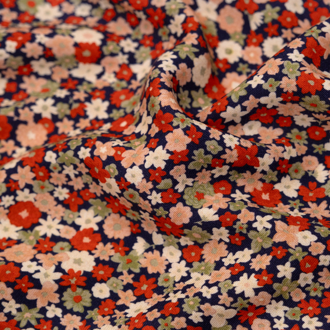 Bloomscape Viscose Challis - Navy/Red Clay/Sage | Blackbird Fabrics