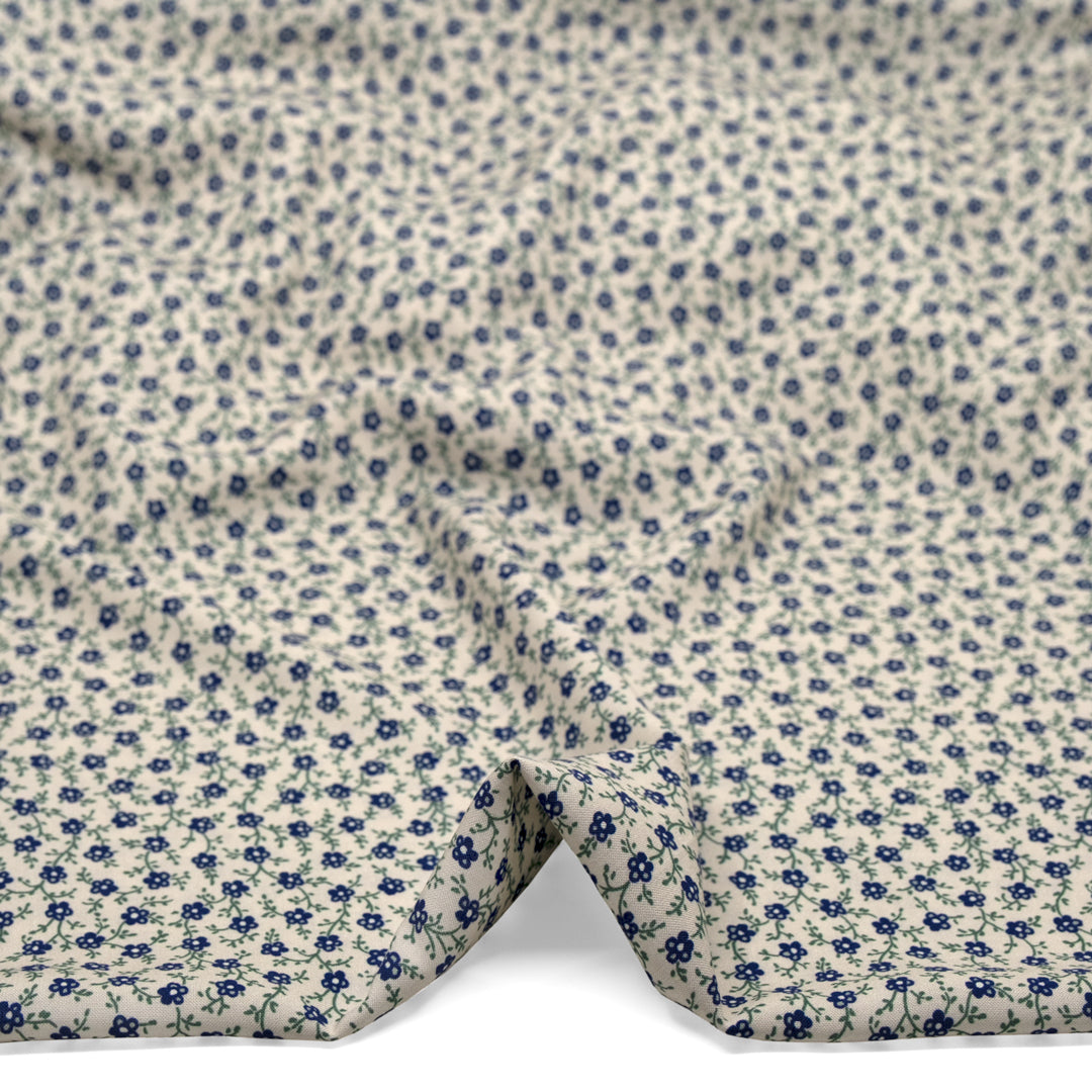Prairie Prancing Printed Viscose Challis - Bone/Navy/Pine | Blackbird Fabrics