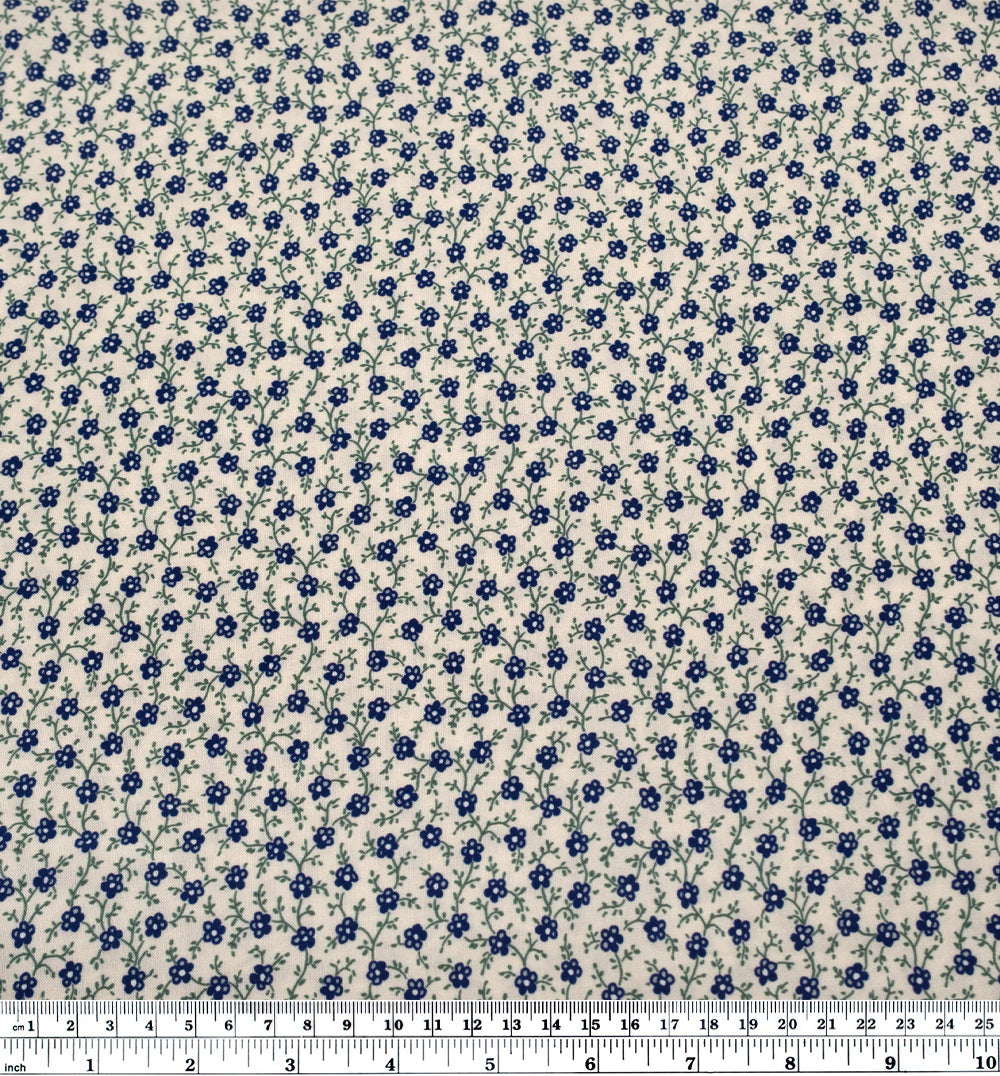 Prairie Prancing Printed Viscose Challis - Bone/Navy/Pine | Blackbird Fabrics