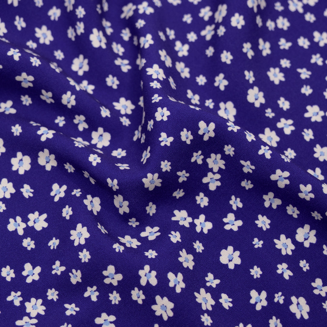 Daisy Daydream Viscose Challis - Azure/Ivory | Blackbird Fabrics
