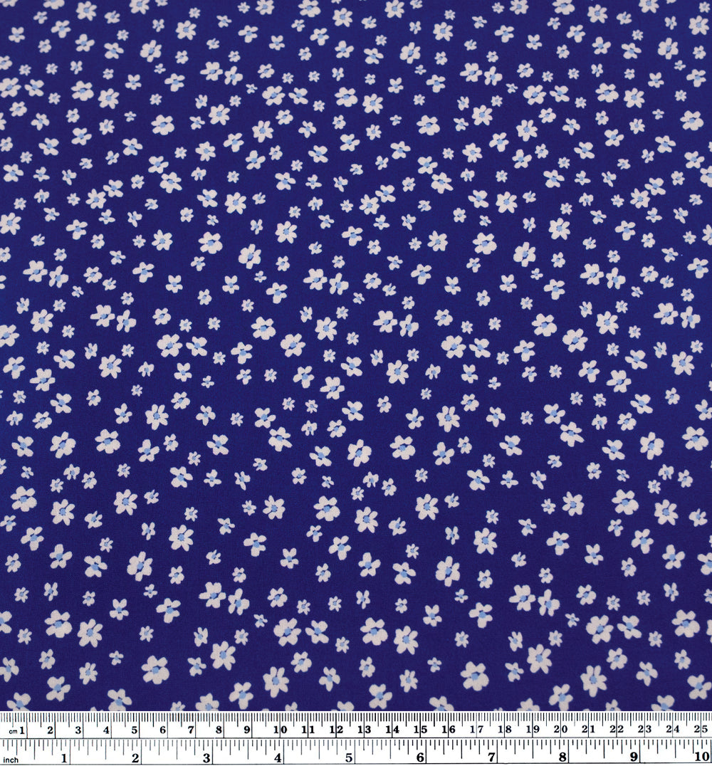 Daisy Daydream Viscose Challis - Azure/Ivory | Blackbird Fabrics