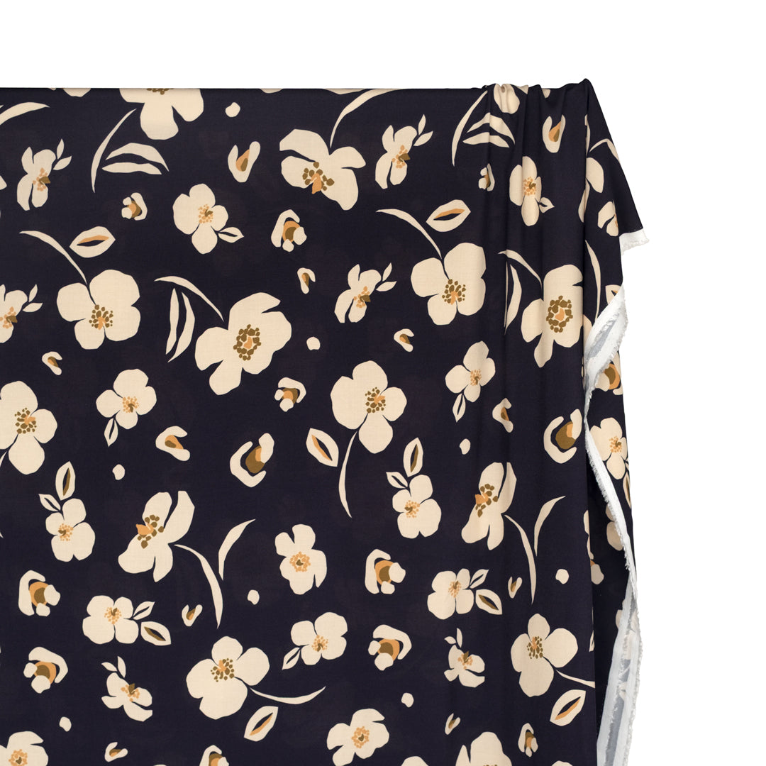Plucked Poppy Printed Viscose Challis - Midnight Blue/Cream | Blackbird Fabrics