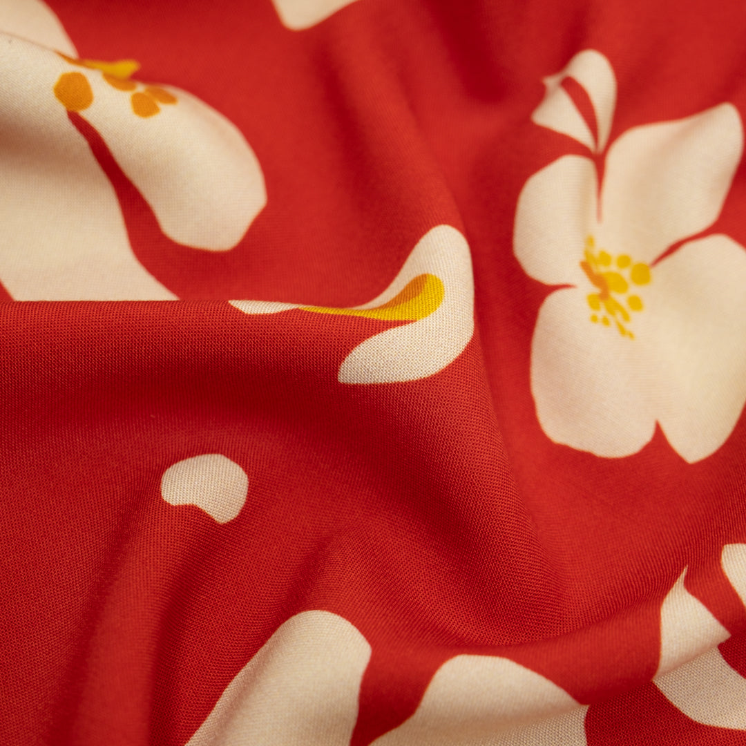 Plucked Poppy Printed Viscose Challis - Chili Pepper/Cream | Blackbird Fabrics