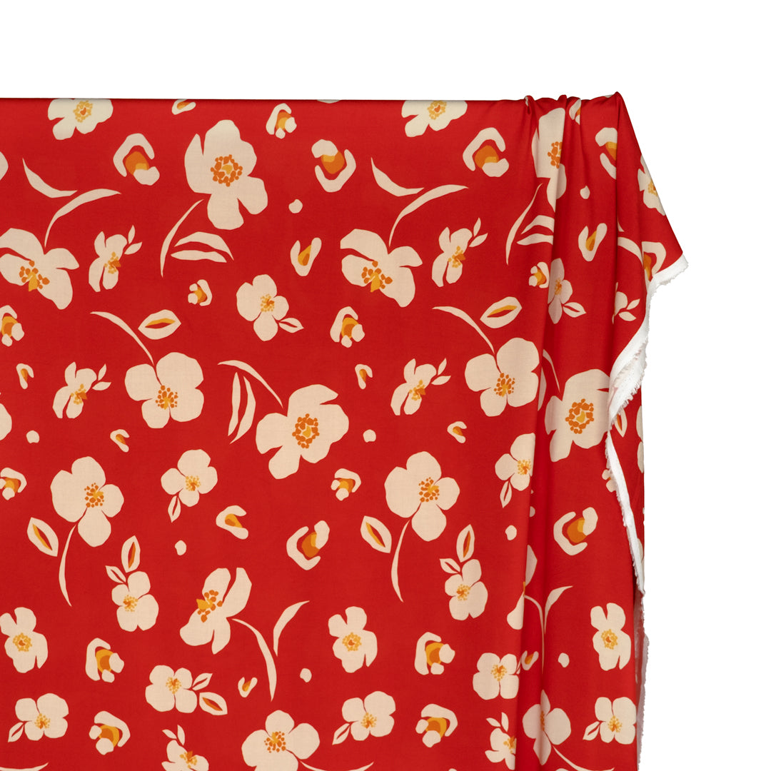 Plucked Poppy Printed Viscose Challis - Chili Pepper/Cream | Blackbird Fabrics