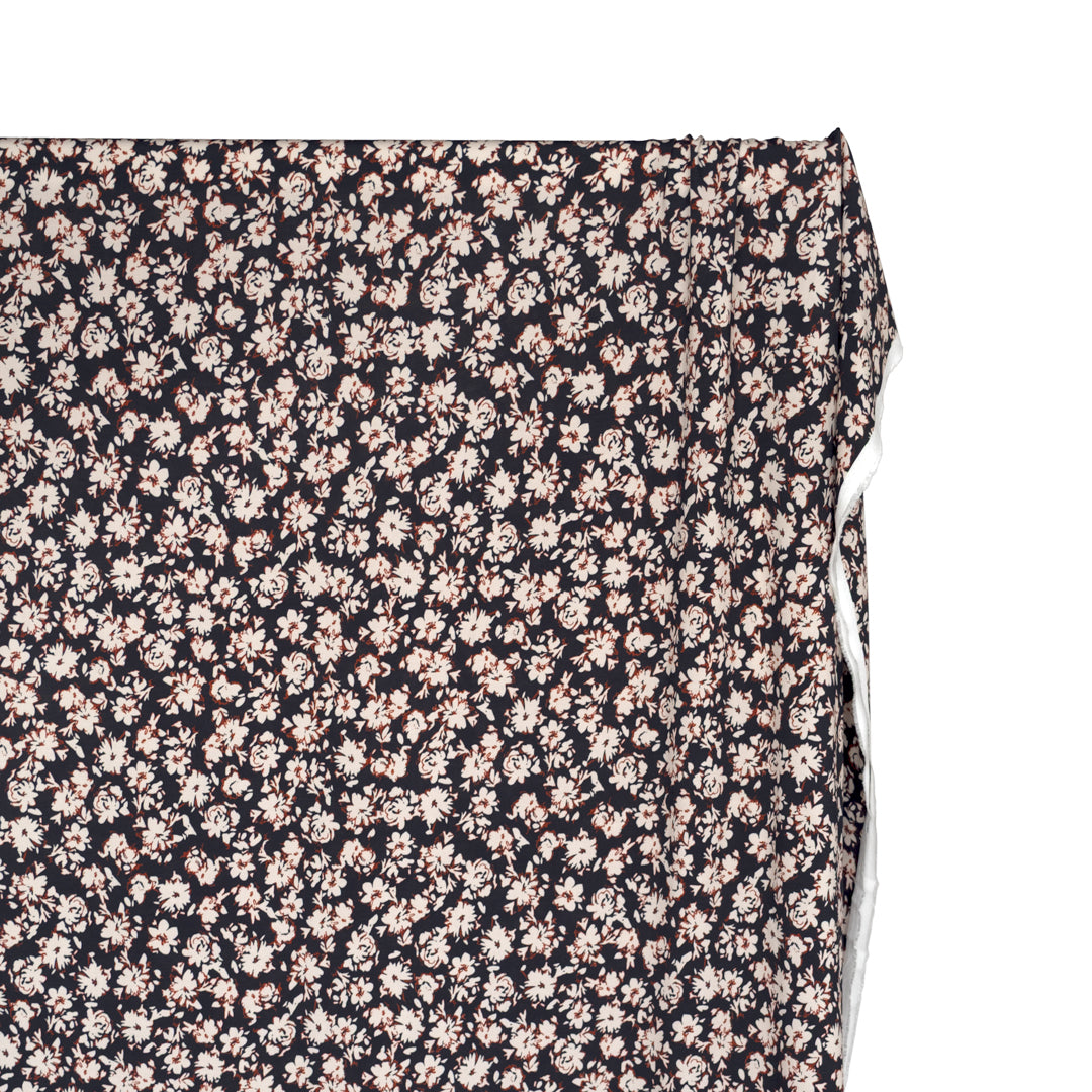 Floral Impression Printed Viscose Challis - Ink/Ivory/Madder | Blackbird Fabrics