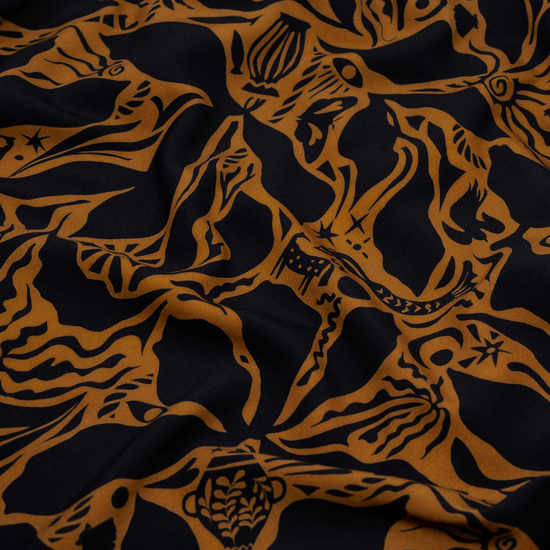 Mythology Viscose Challis - Black/Teak | Blackbird Fabrics