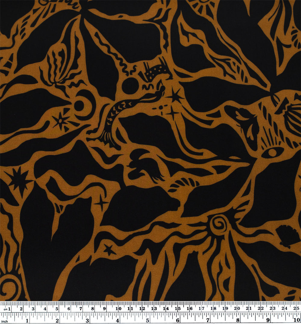 Mythology Viscose Challis - Black/Teak | Blackbird Fabrics
