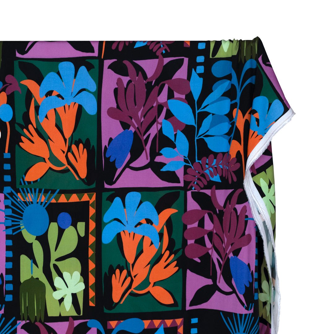 Decoupage Viscose Challis - Black/Multi | Blackbird Fabrics