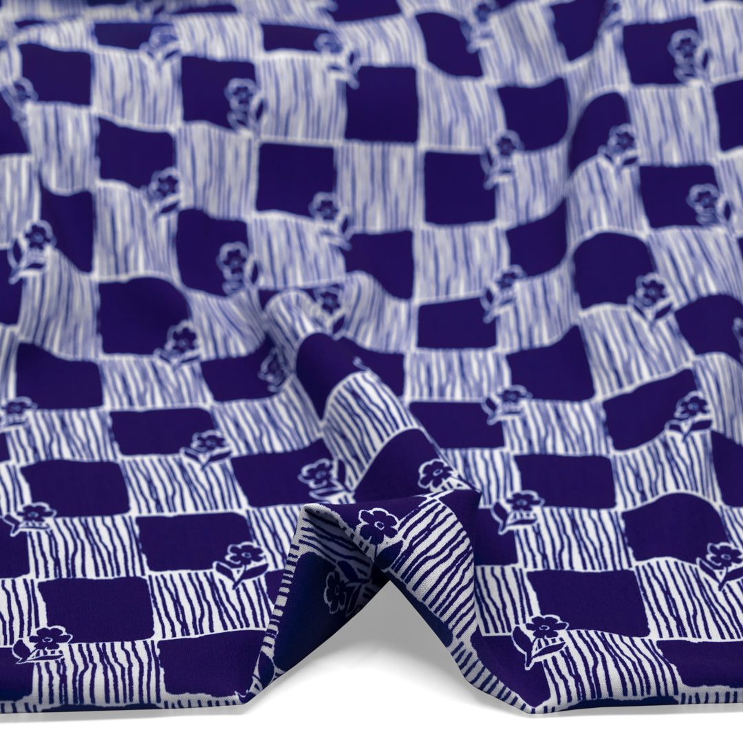 Hopscotch Viscose Challis - Indigo/White | Blackbird Fabrics