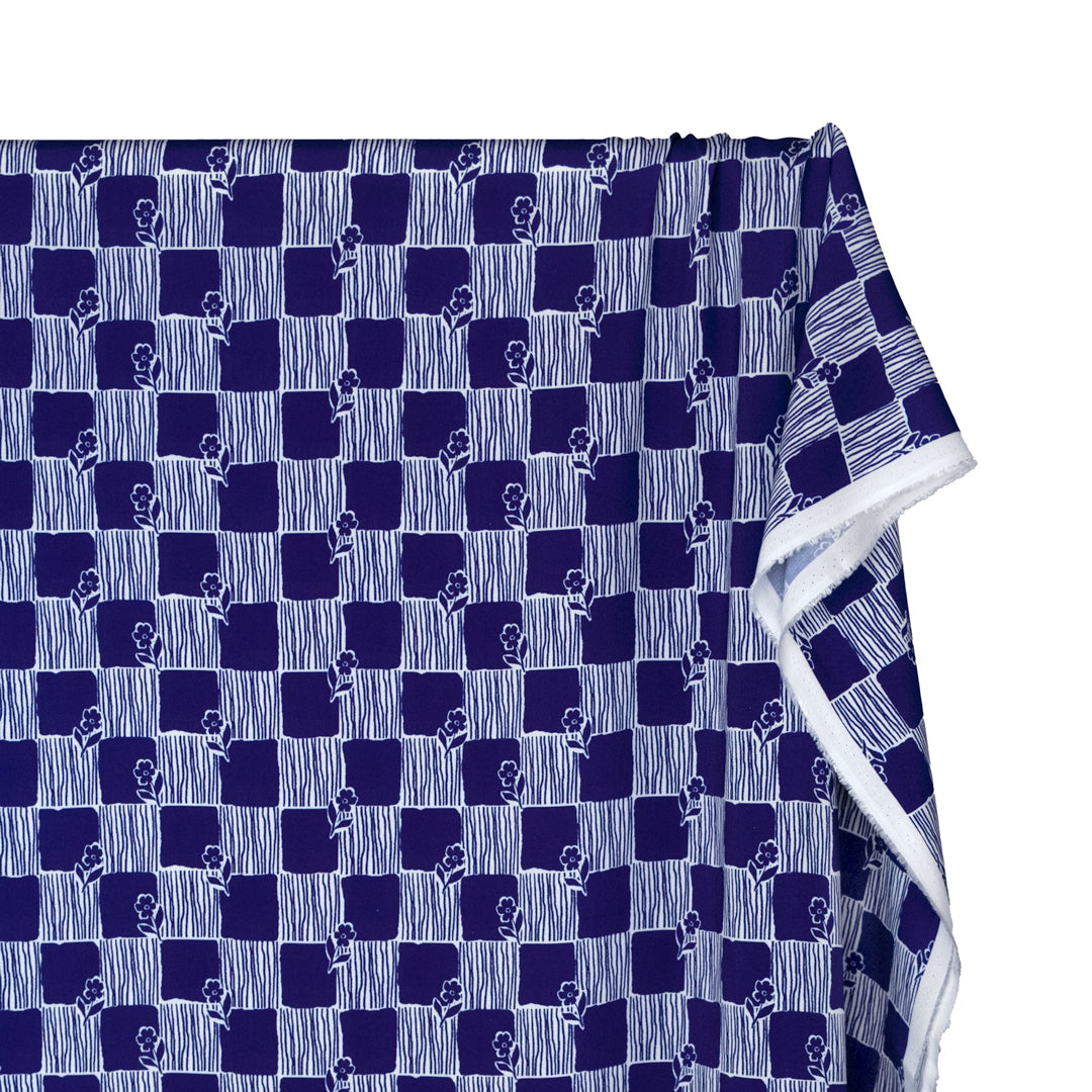 Hopscotch Viscose Challis - Indigo/White | Blackbird Fabrics