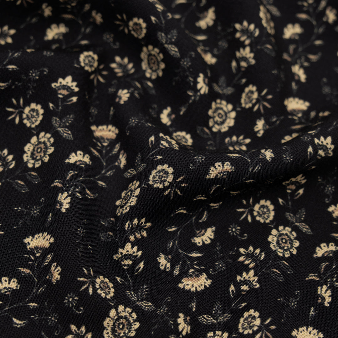 Frankincense Printed Viscose Challis - Ink/Parchment | Blackbird Fabrics