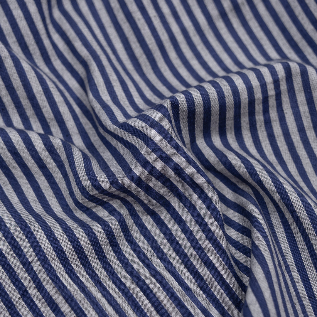 Fine Stripe Lightweight Handwoven Cotton - Indigo/Ivory | Blackbird Fabrics