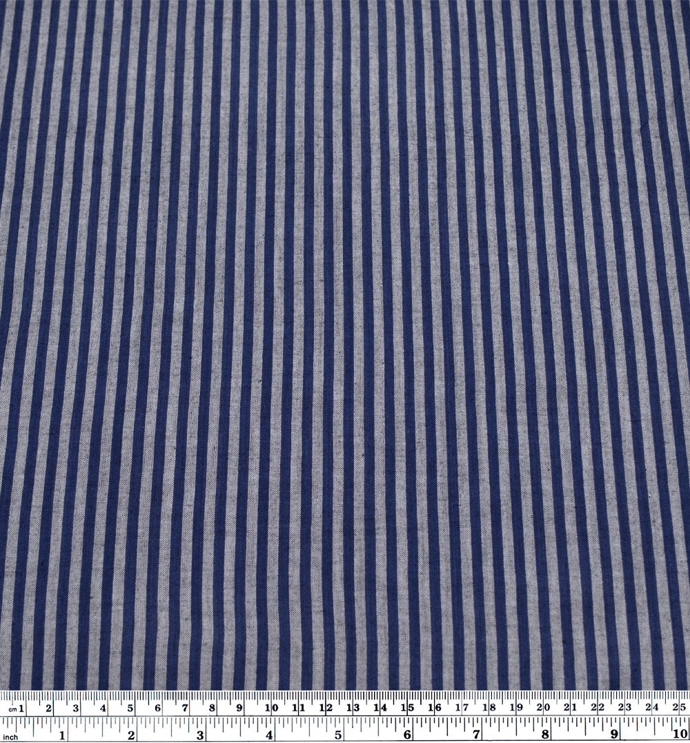 Fine Stripe Lightweight Handwoven Cotton - Indigo/Ivory | Blackbird Fabrics