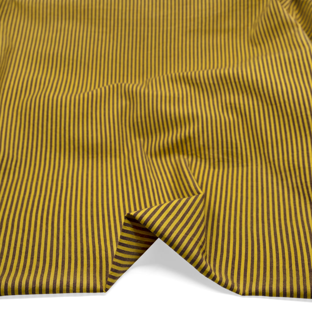 Mini Striped Lightweight Handwoven Cotton - Citron/Shadow | Blackbird Fabrics