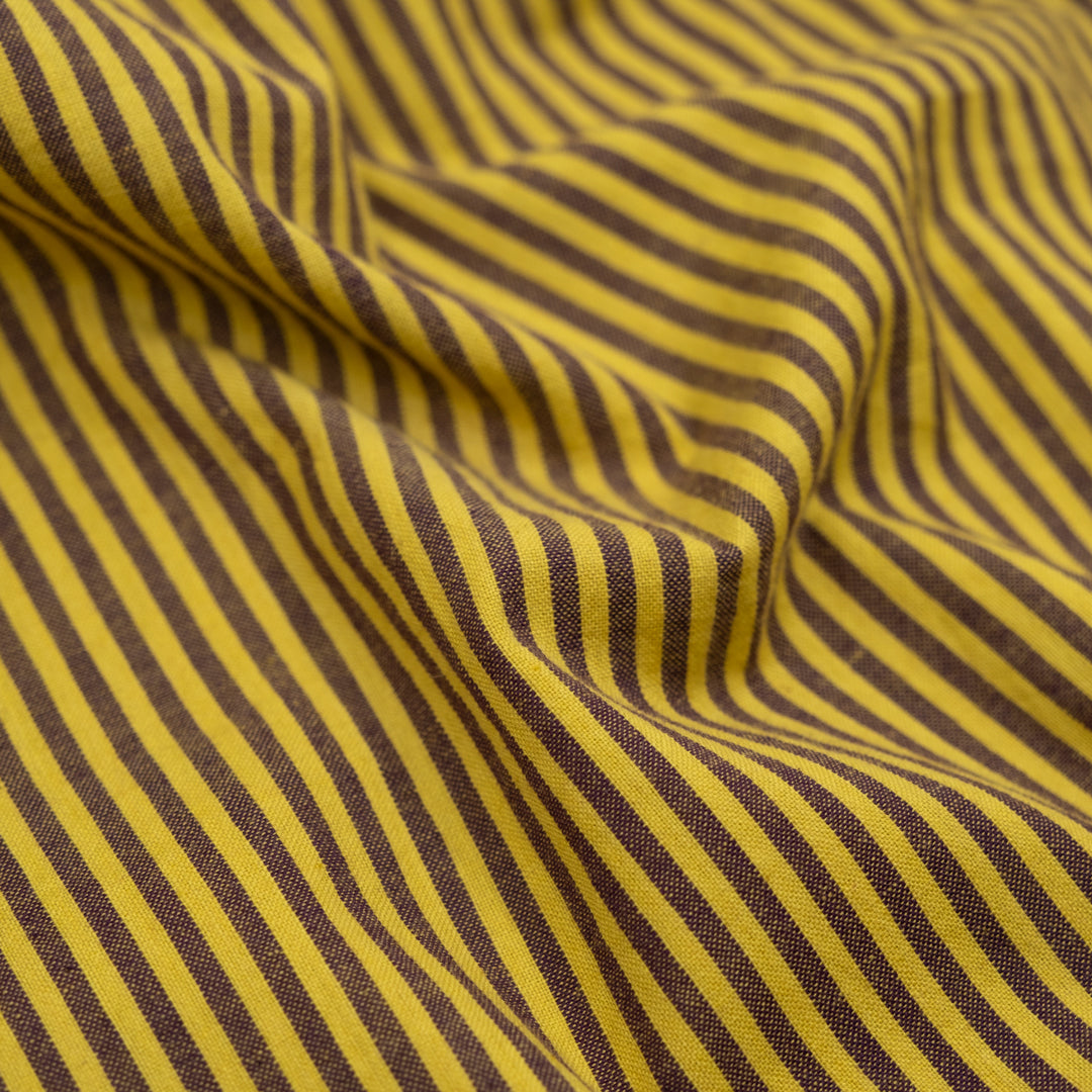 Mini Striped Lightweight Handwoven Cotton - Citron/Shadow | Blackbird Fabrics
