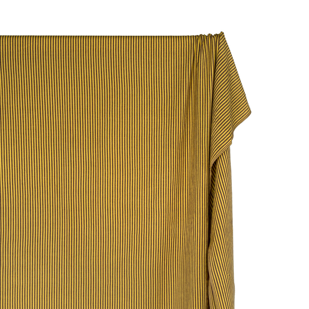 Mini Striped Lightweight Handwoven Cotton - Citron/Shadow | Blackbird Fabrics
