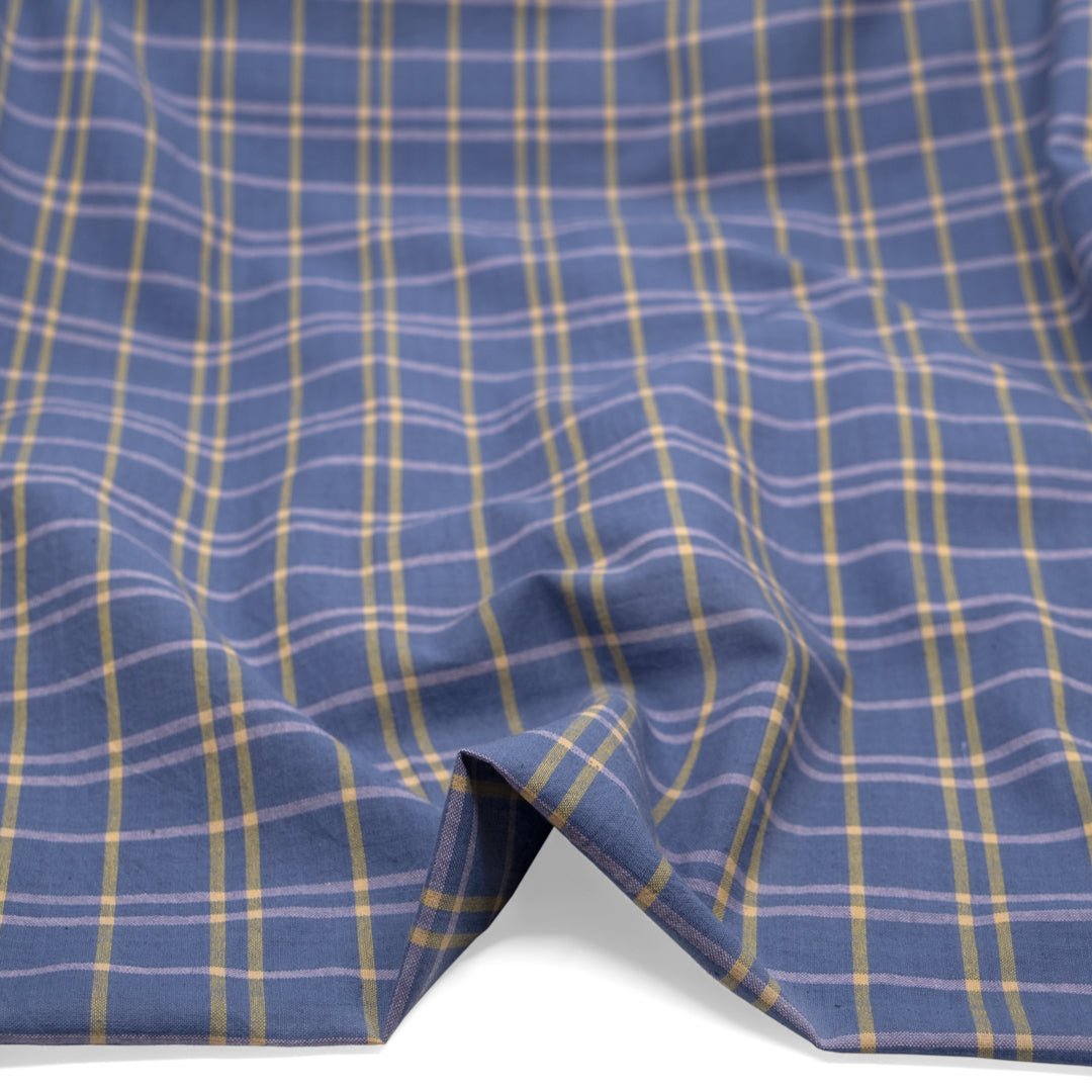 Plaid Handwoven Cotton - Periwinkle/Dove/Sunflower | Blackbird Fabrics