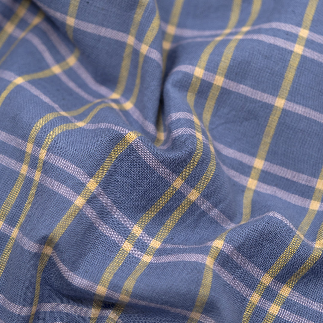 Plaid Handwoven Cotton - Periwinkle/Dove/Sunflower | Blackbird Fabrics